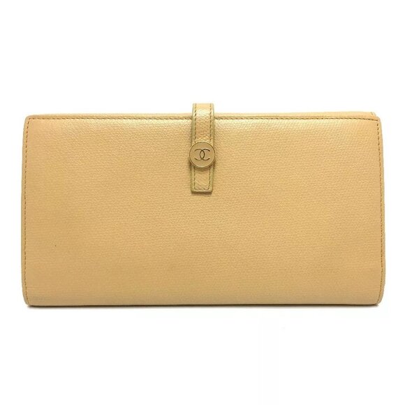 CHANEL COCO Button Wallet Bi-fold Wallet Long Wallet Beige/GoldHardware - Picture 1 of 16